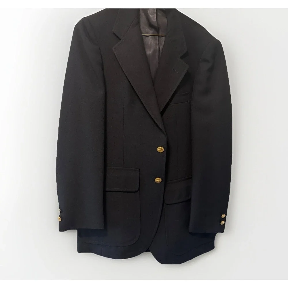 Vintage Stanley Blacker Mens Blue Notch Two Button Flap Pocket Blazer Suit 40